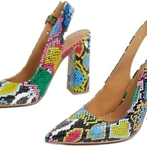 asos Shoes Green and Yellow High Heeled Slingback Pumps
